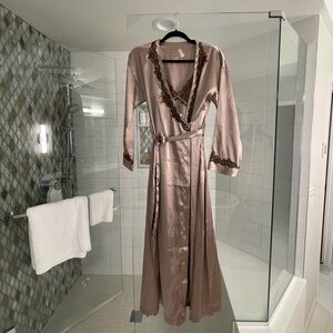 Lejaby Elegant Matching Satin Set Nightgown (m) and Robe (s) with Lace Trim